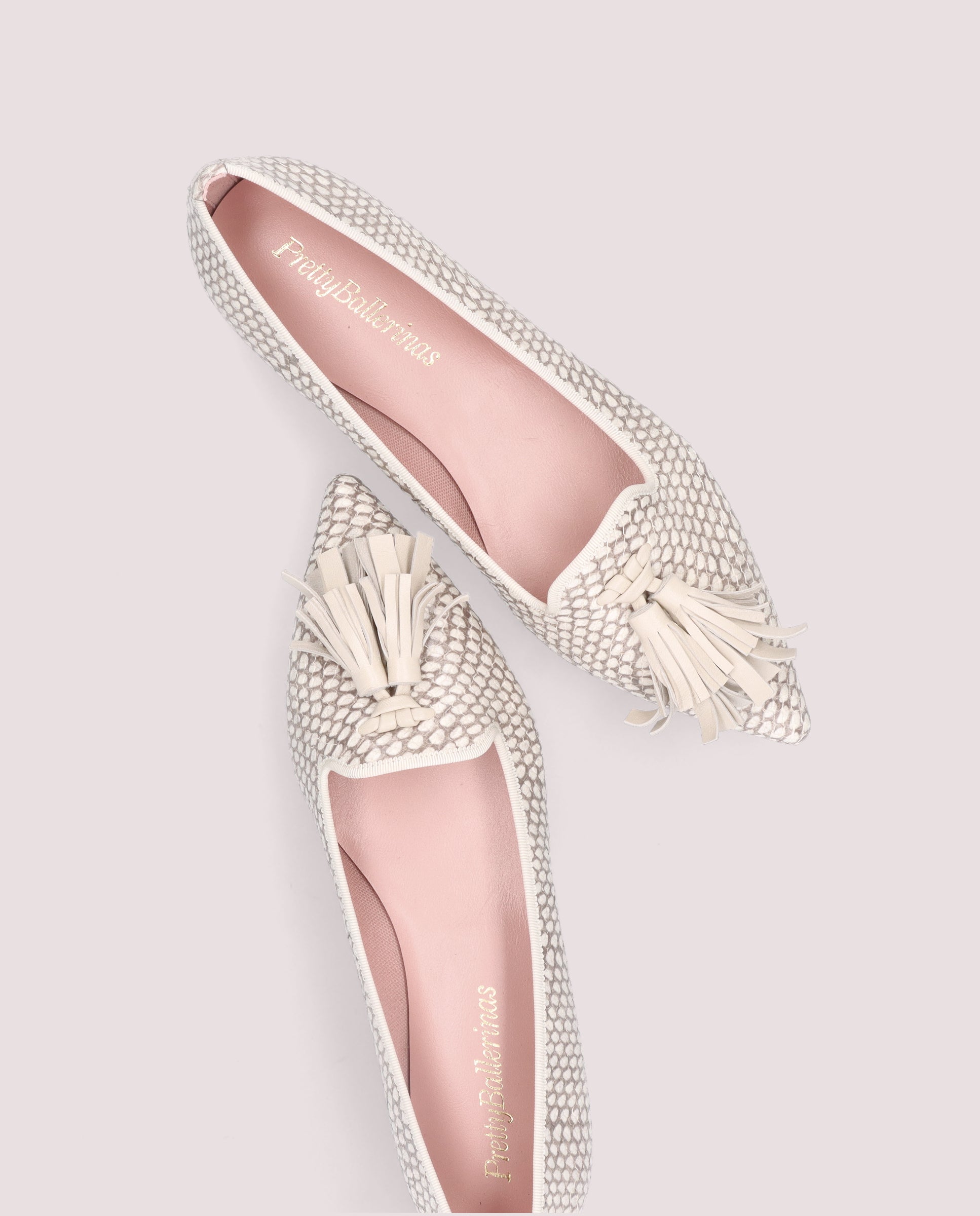 Ella White Printed Leather Loafers