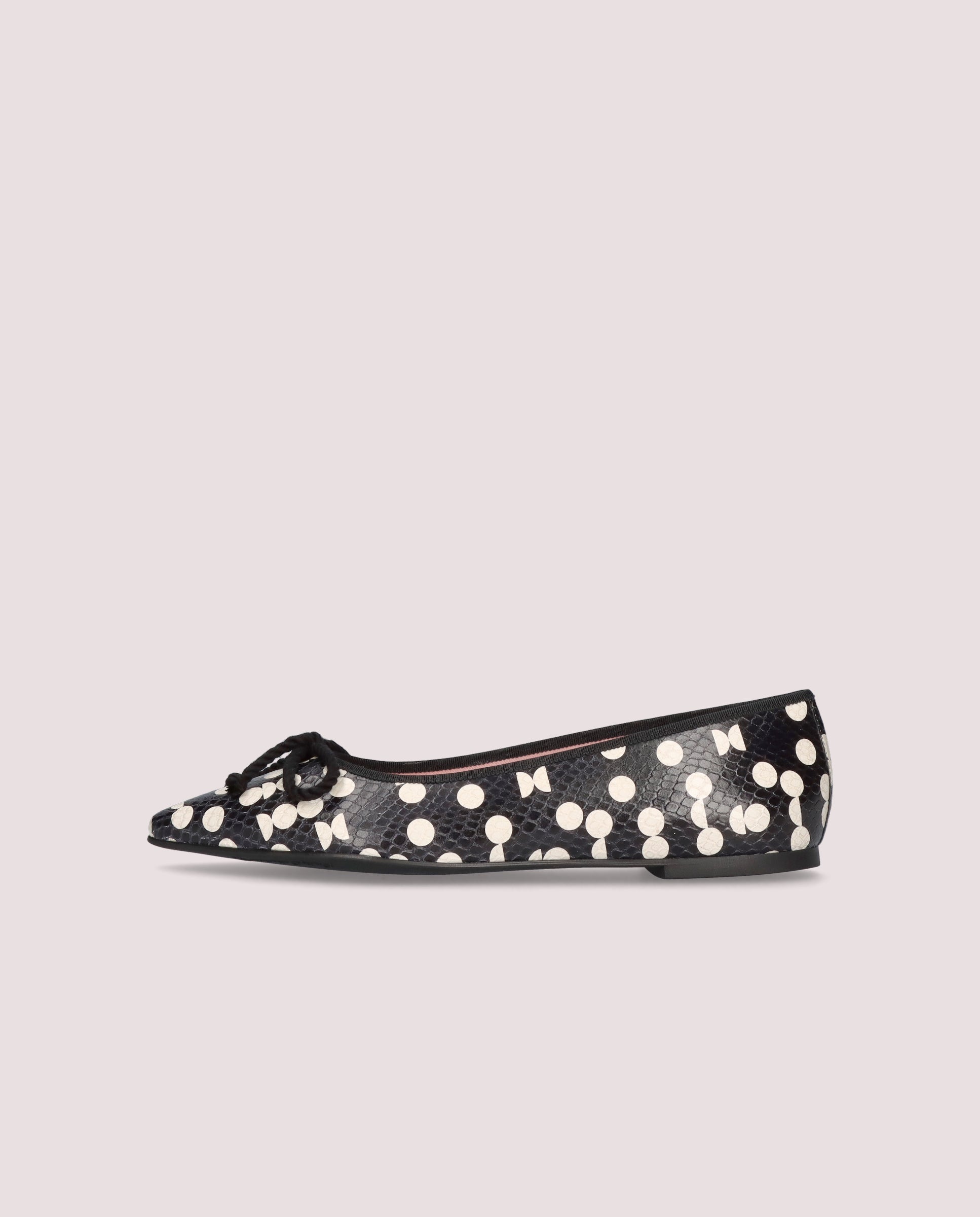 Tyra Black Printed Leather Ballet Flats