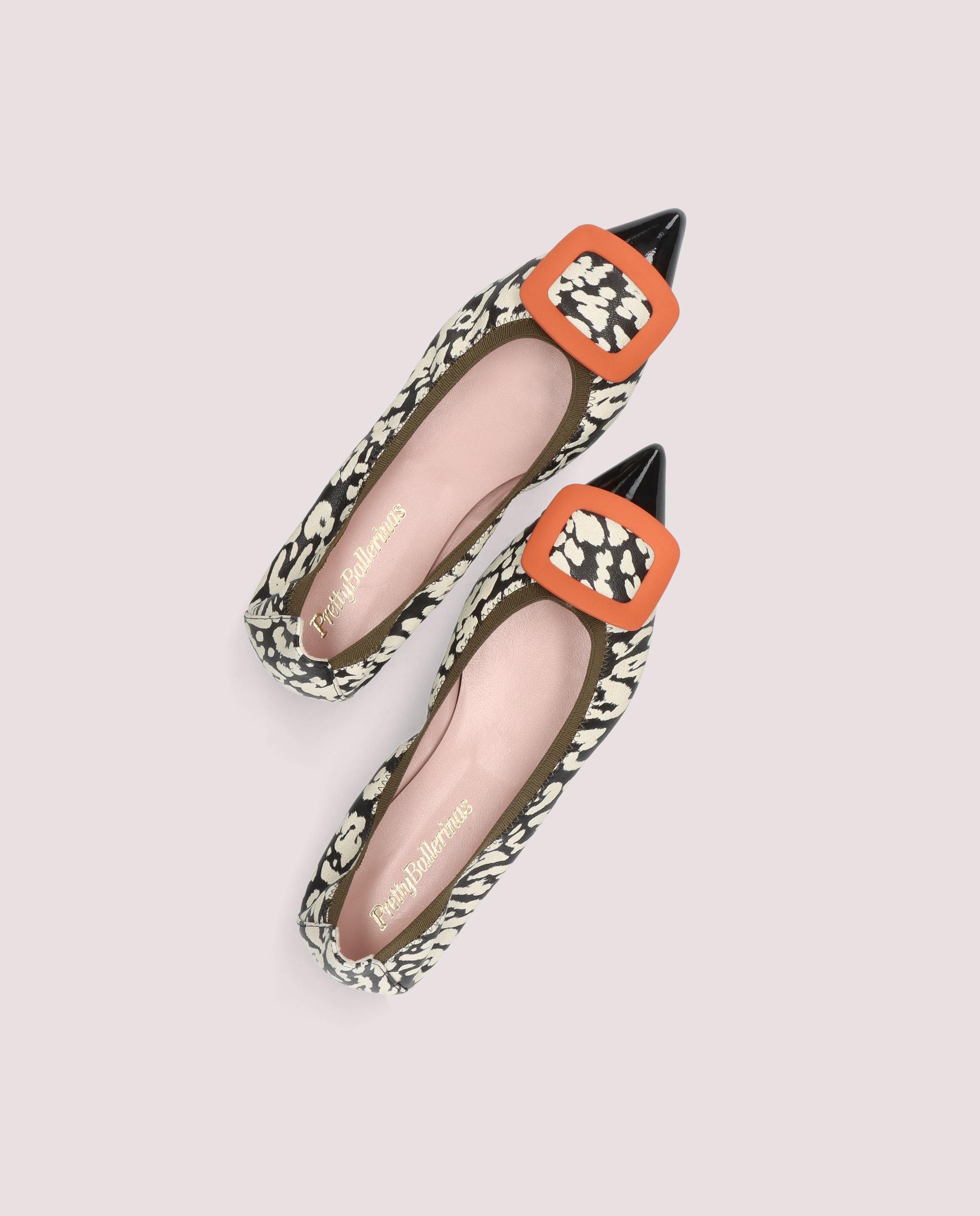 Ella Black Printed Leather Ballet Flats