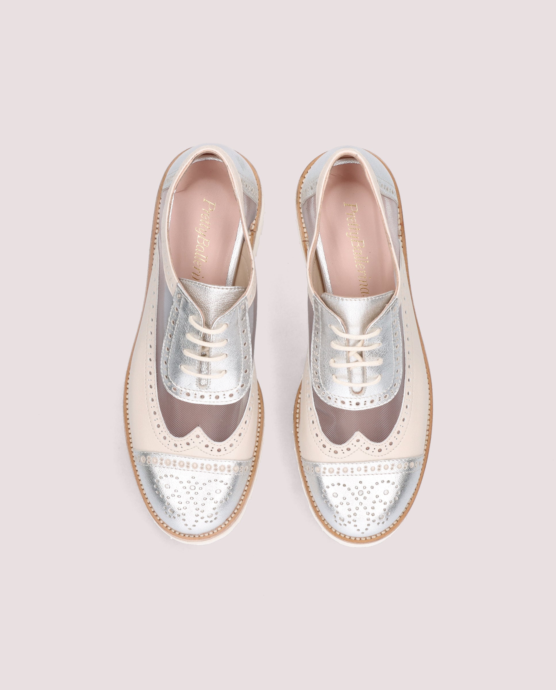 Ashley Silver Lace-Up Shoes Metallic Leather