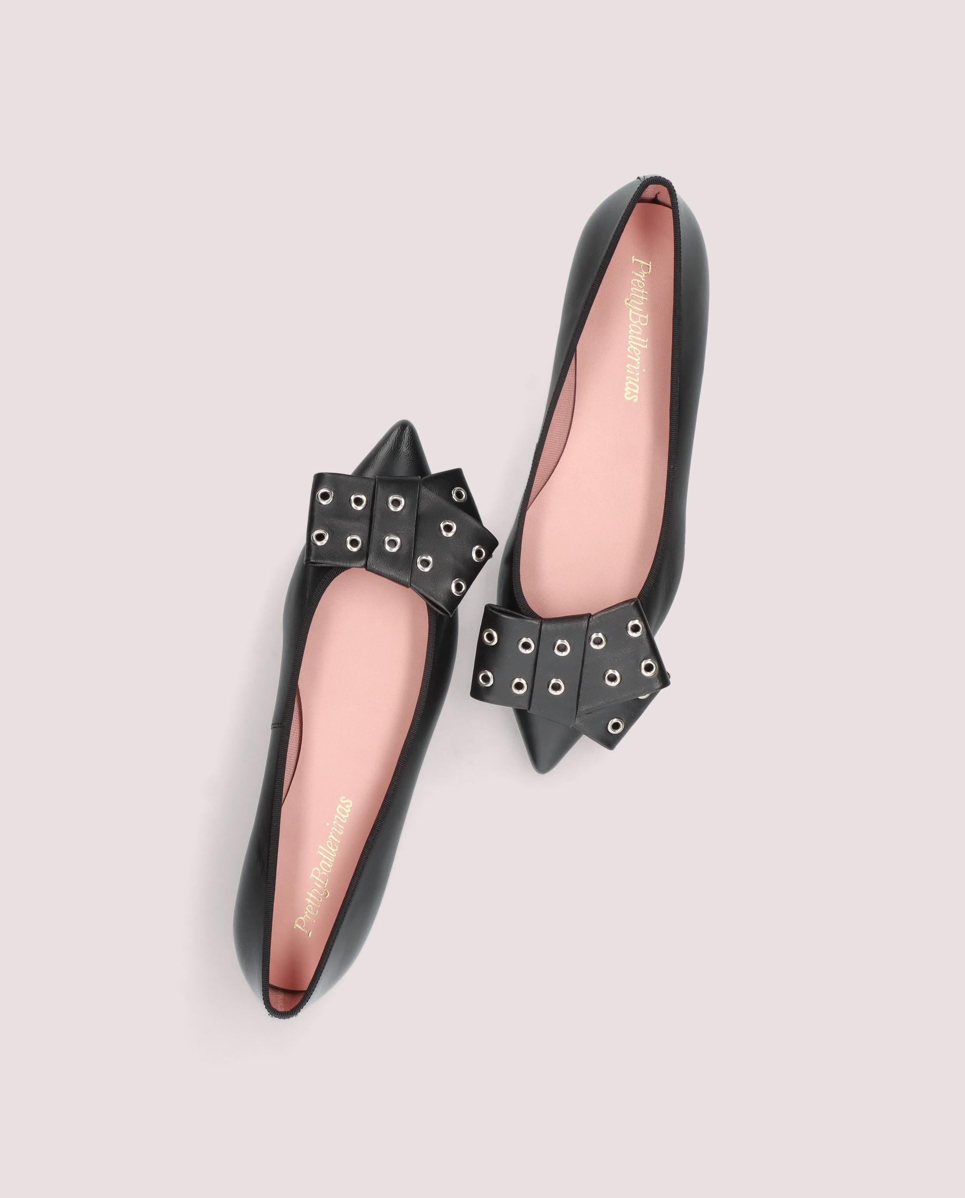 Black Leather Ella Ballet Flats