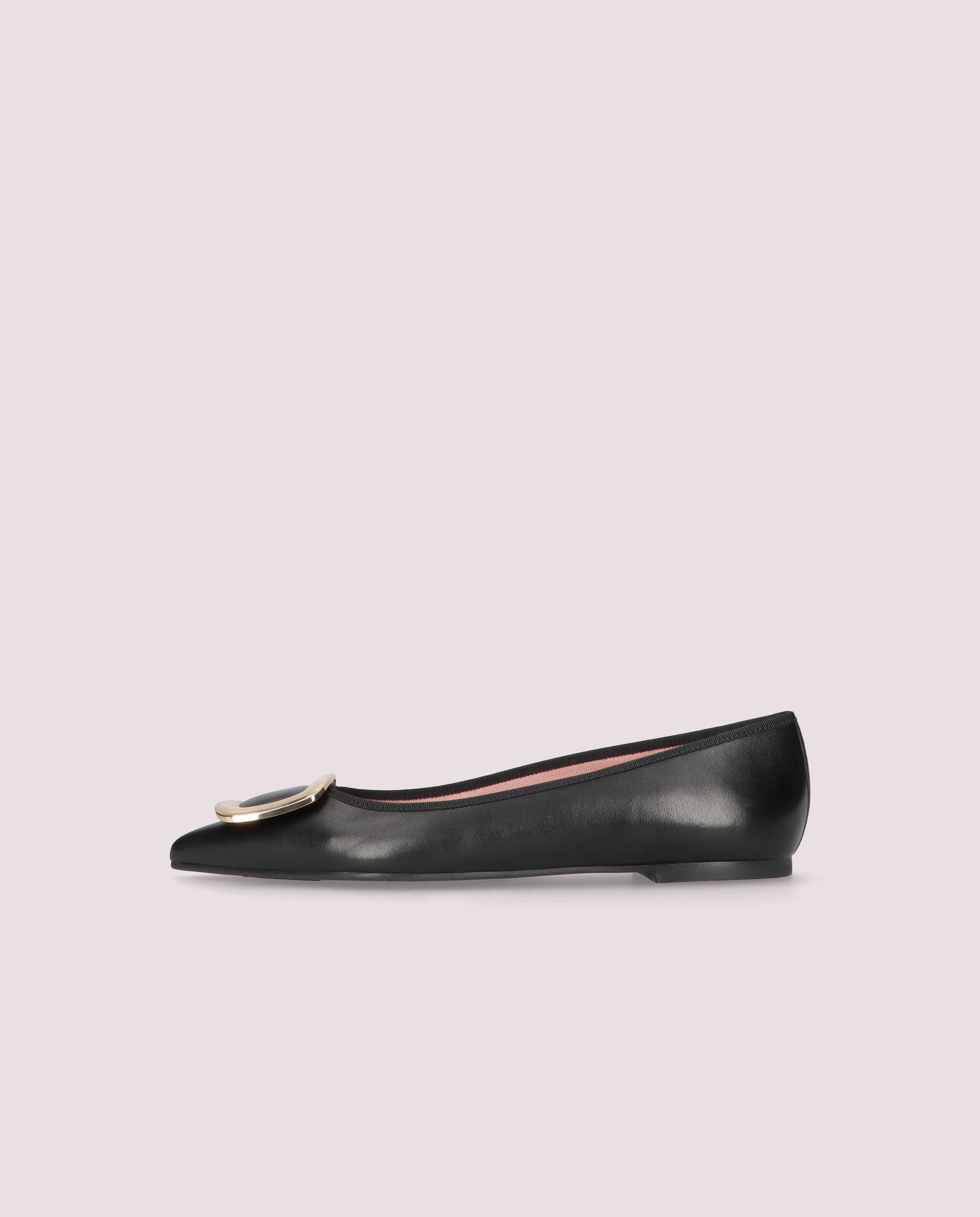 Black Leather Ella Ballet Flats