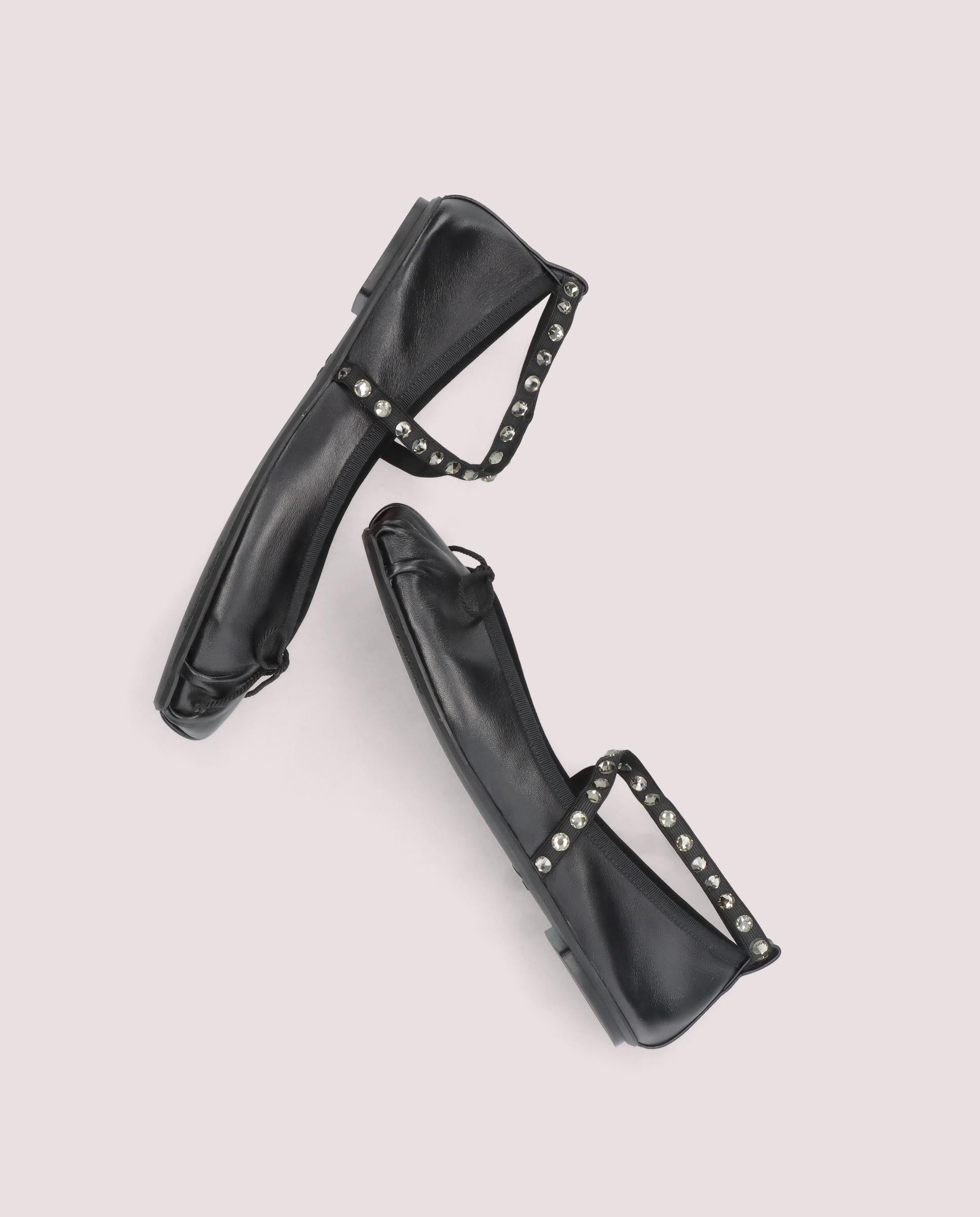 Kristen Black Leather Ballet Flats