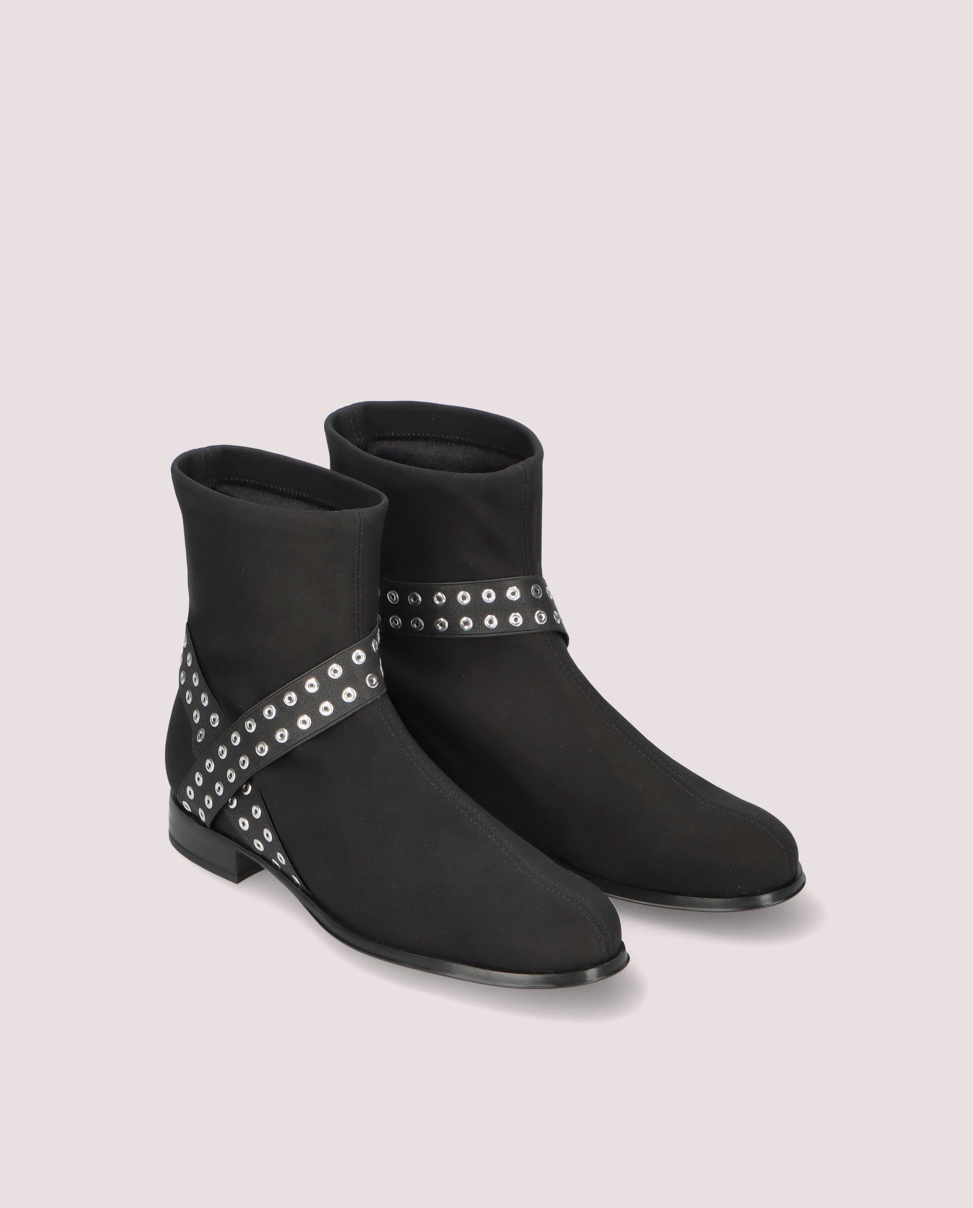 Pat Black Woven Ankle Boots