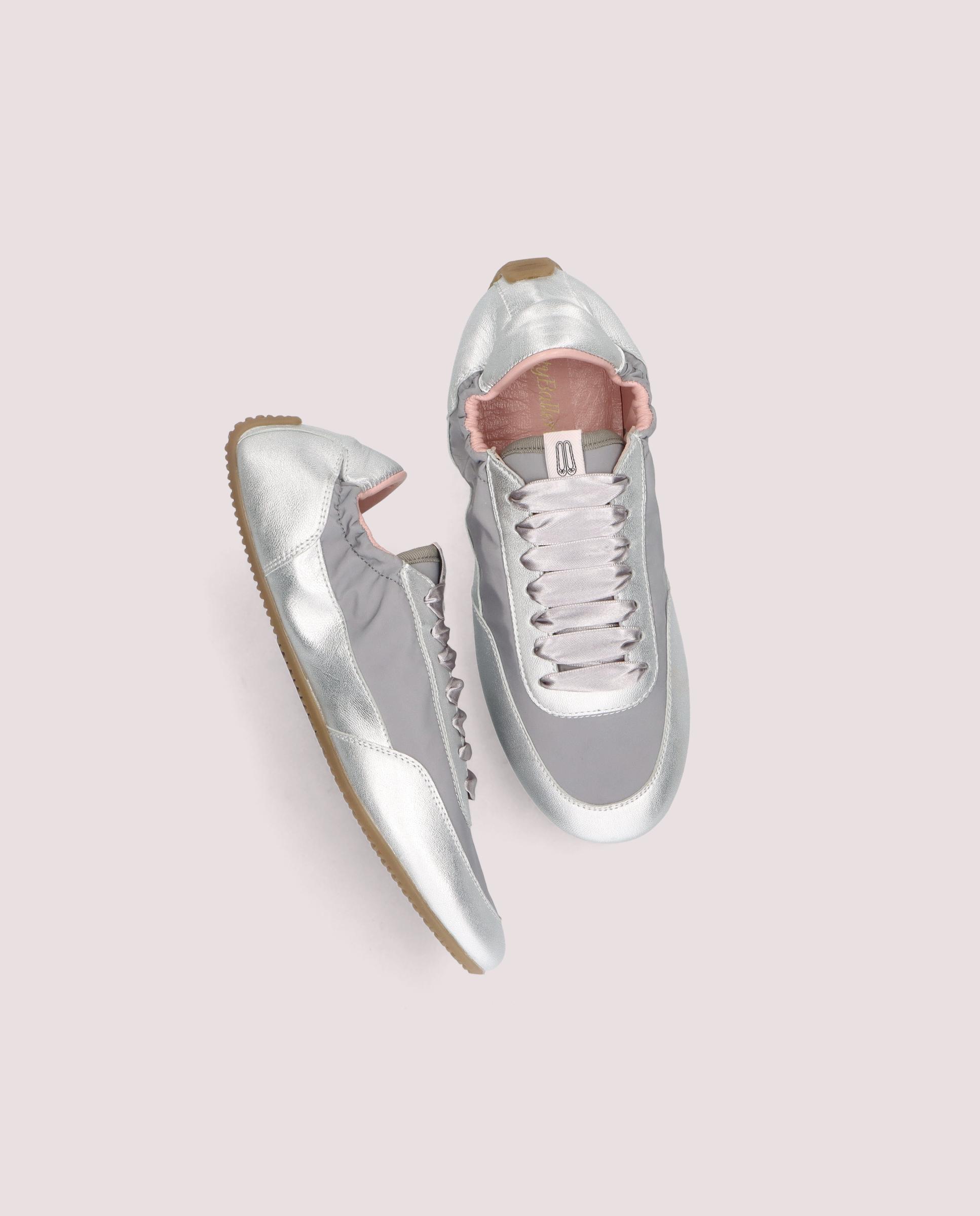 Blue Grey Metallic Leather Sports Shoes