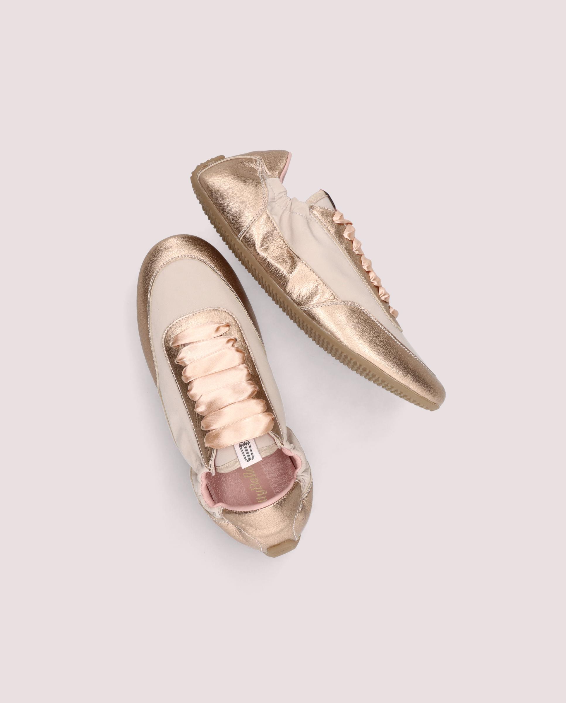 Blue and gold metallic leather sports shoes