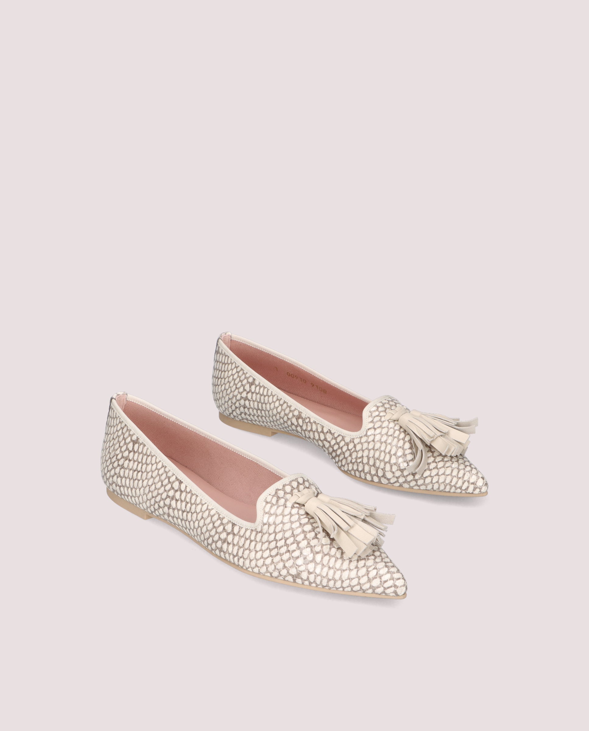 Ella White Printed Leather Loafers
