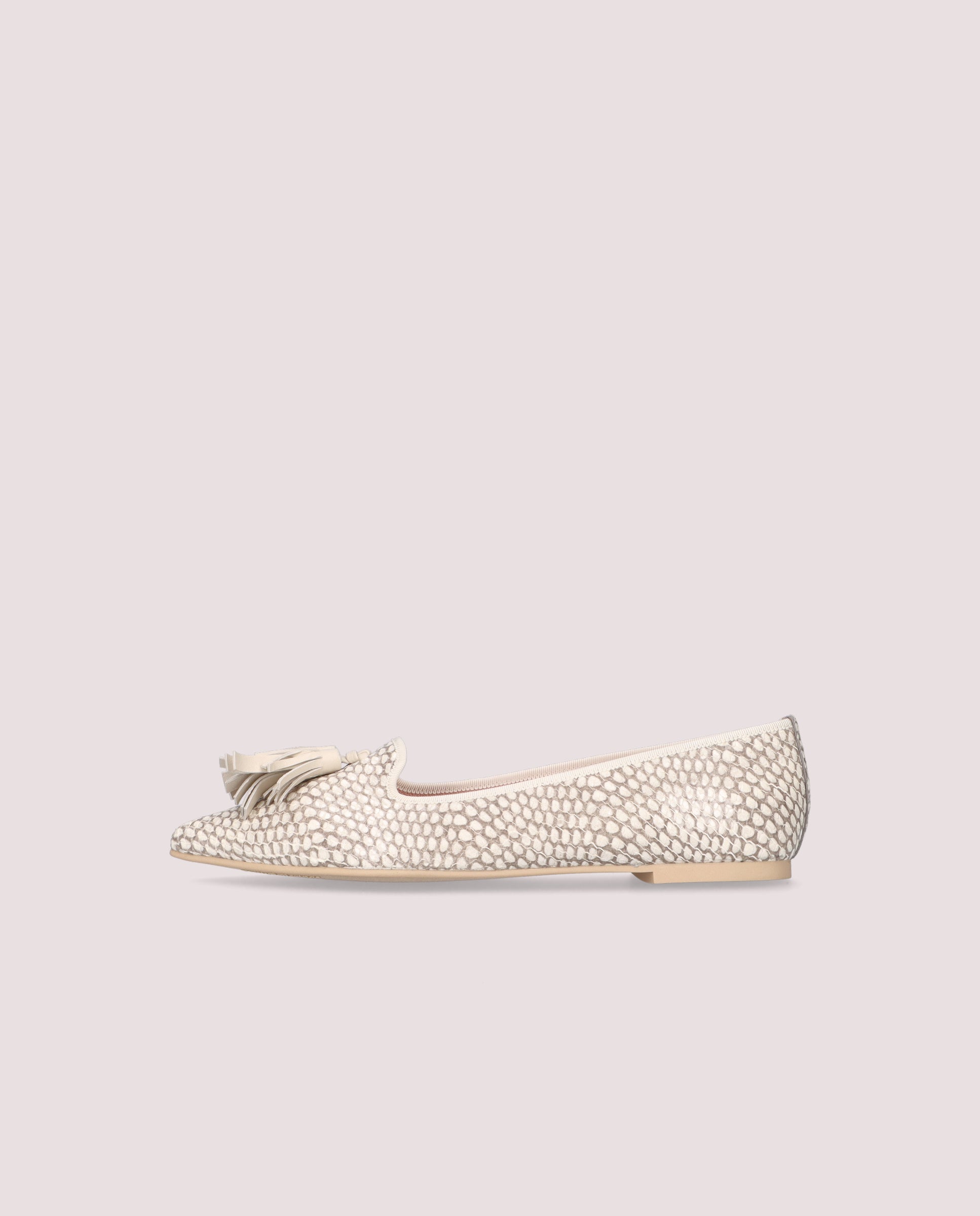 Ella White Printed Leather Loafers