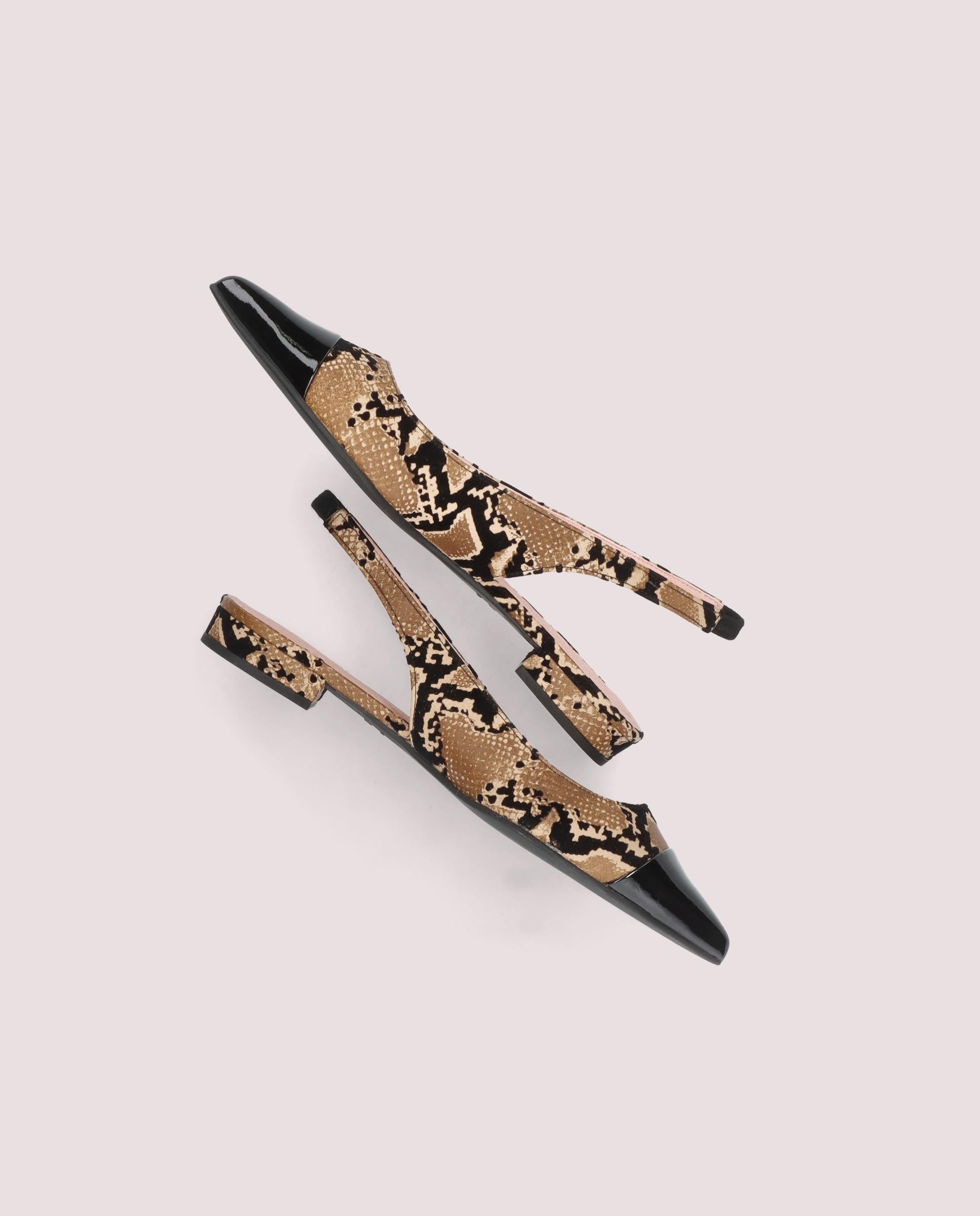 Clementine Brown Printed Leather Flats