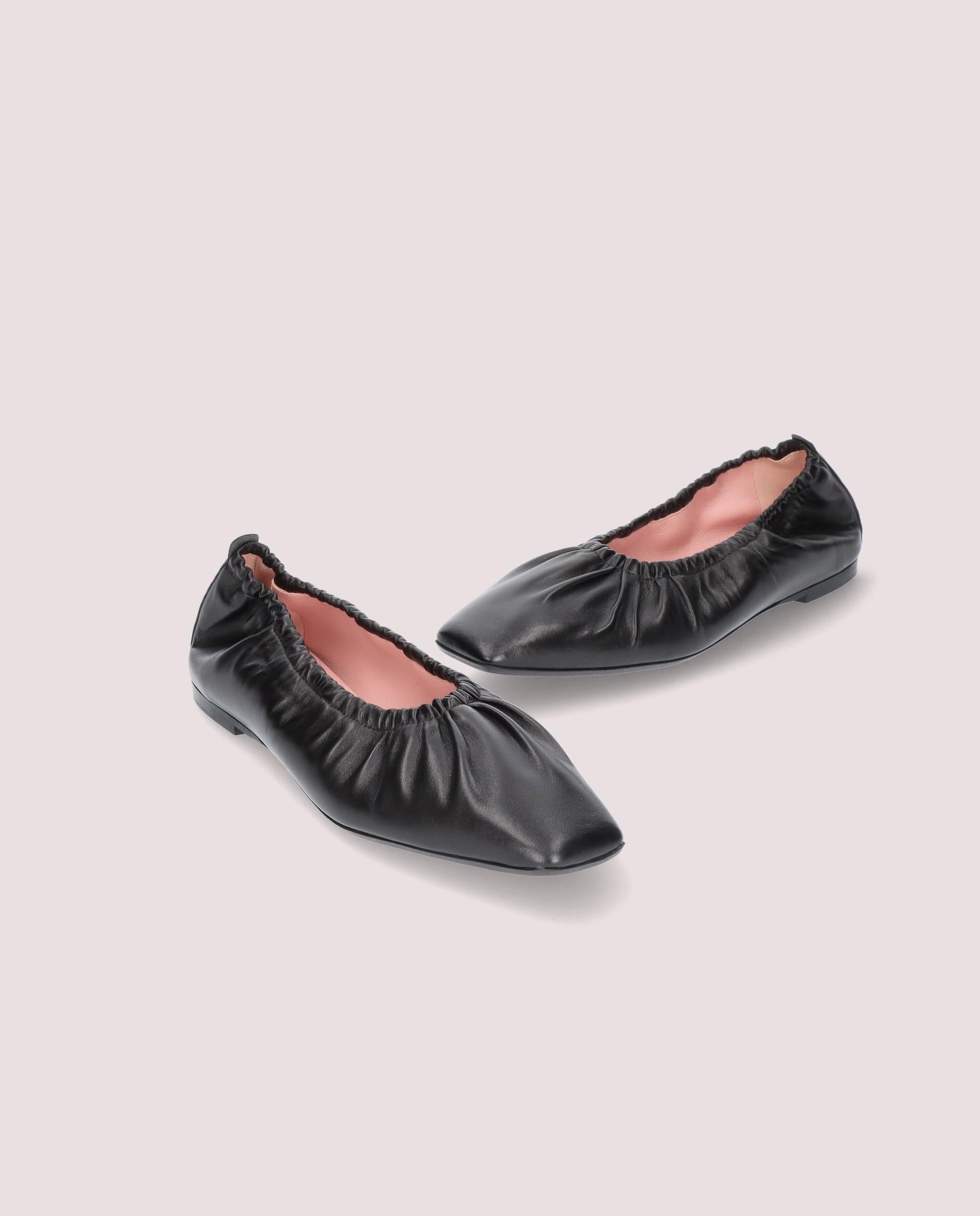 Camille Black Leather Ballet Flats