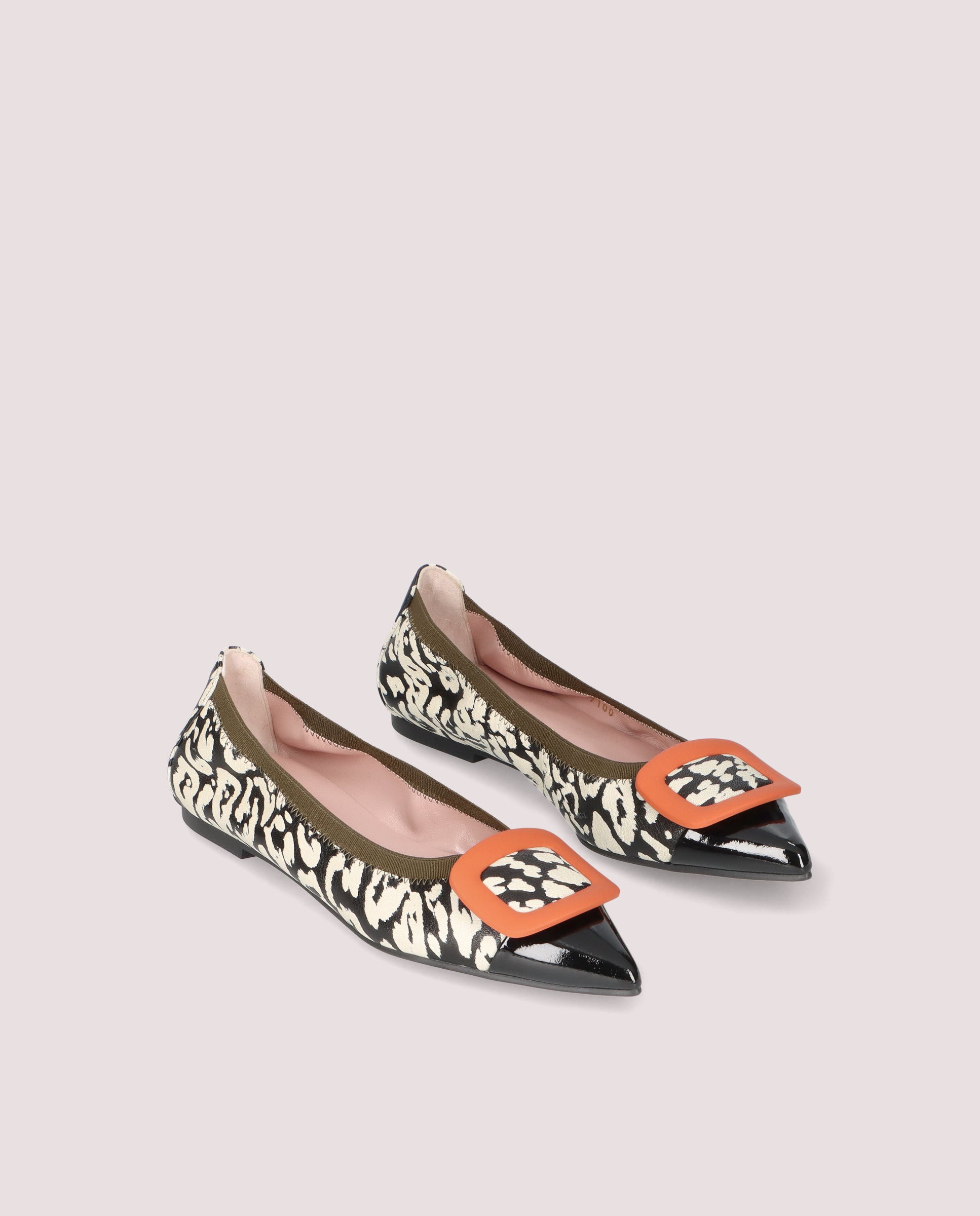 Ella Black Printed Leather Ballet Flats