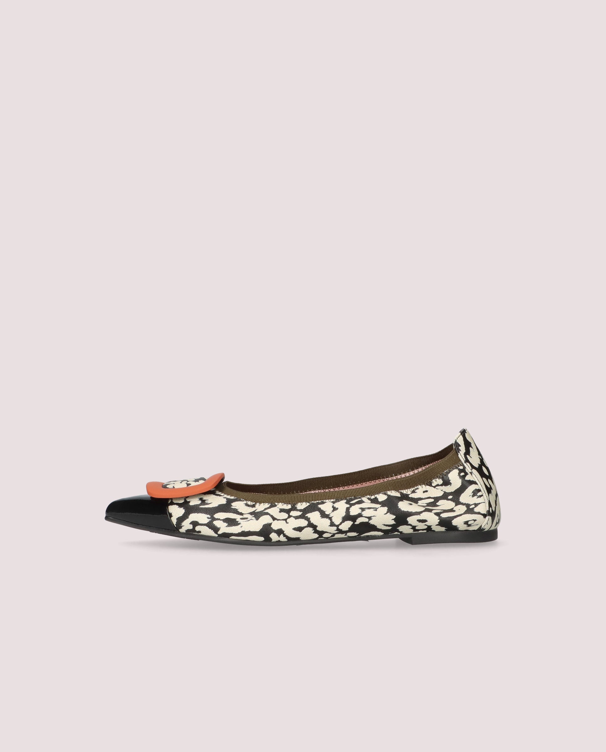 Ella Black Printed Leather Ballet Flats