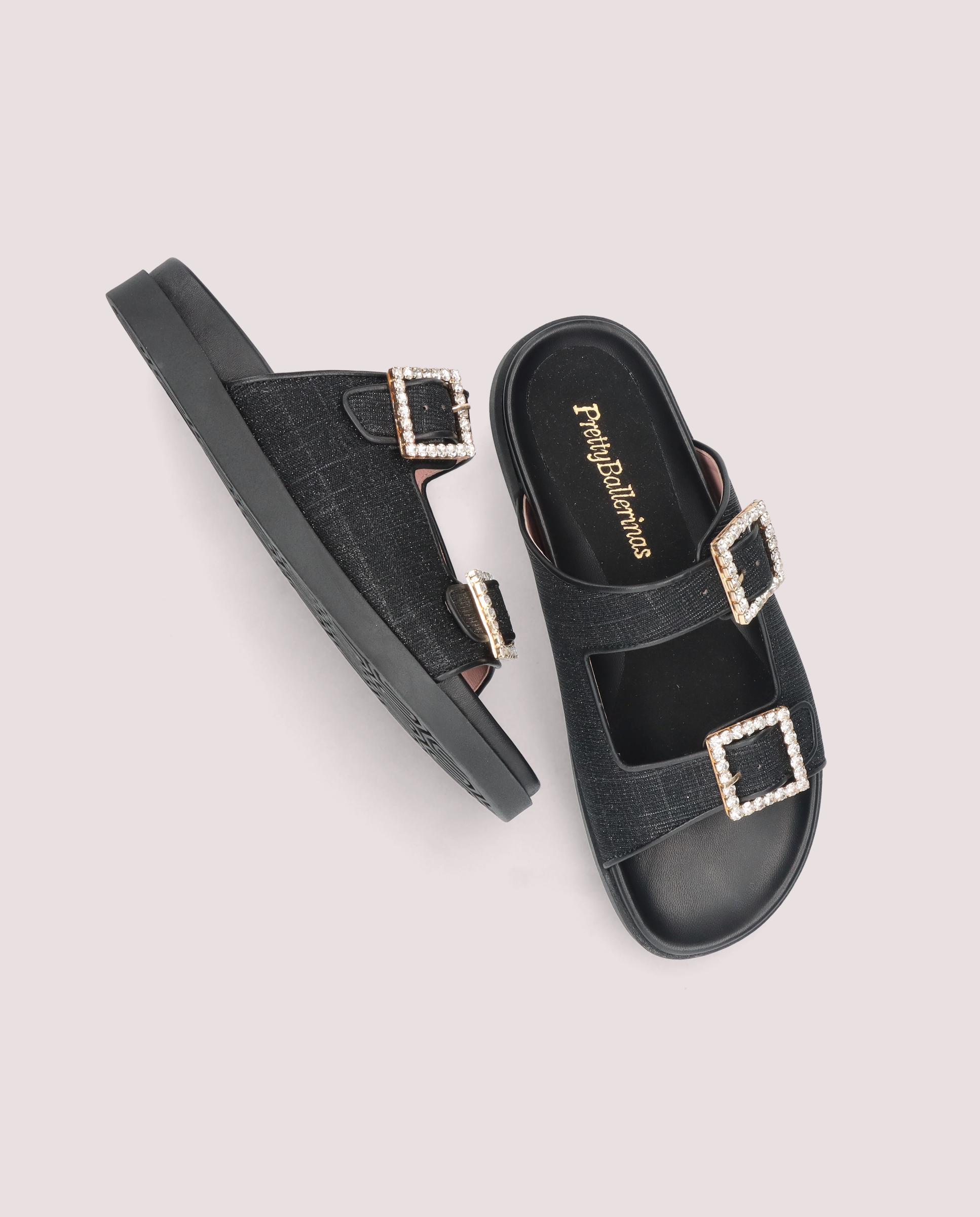 Singer Sandals Black Metallic Fabrics
