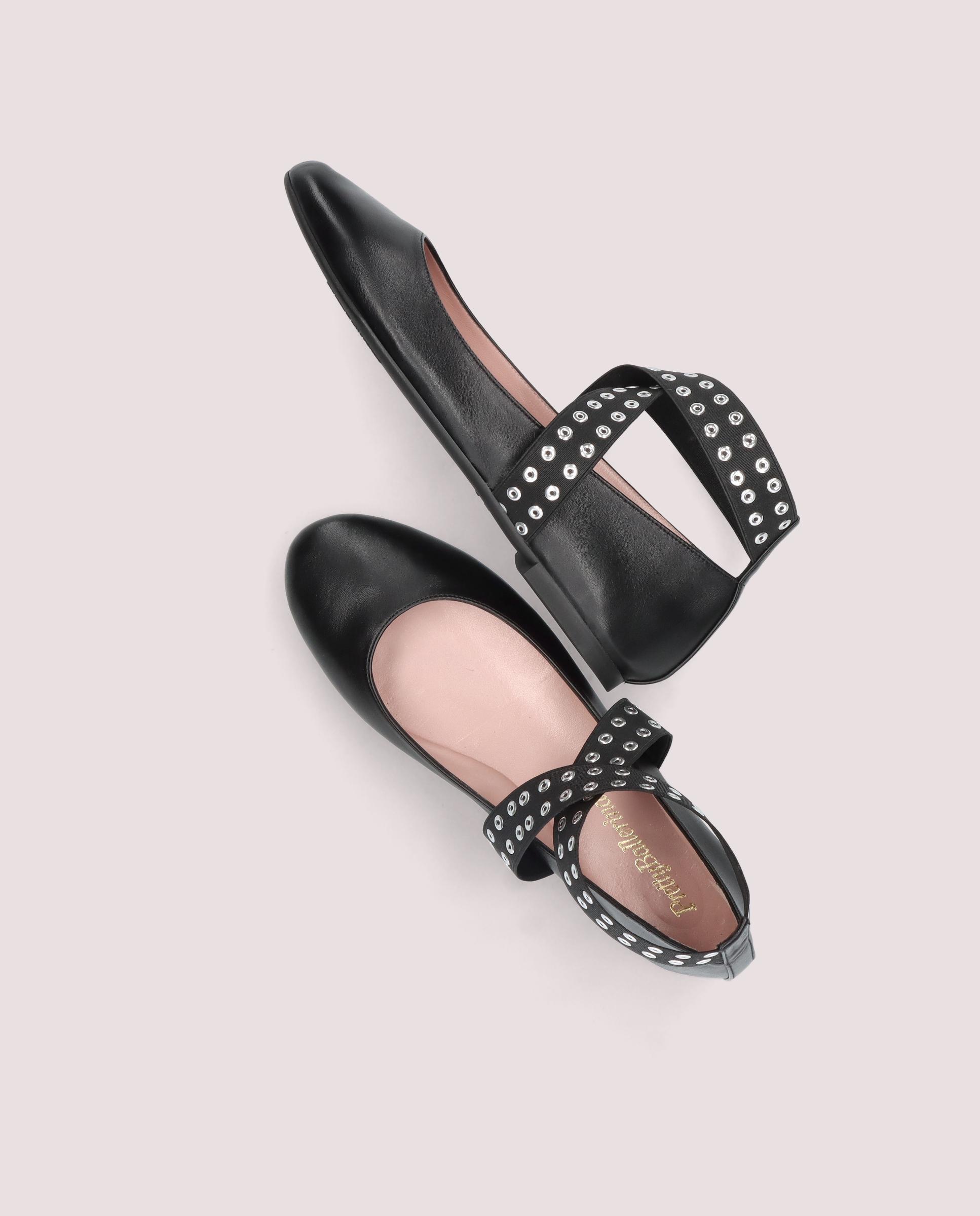 Nicole Black Leather Ballet Flats