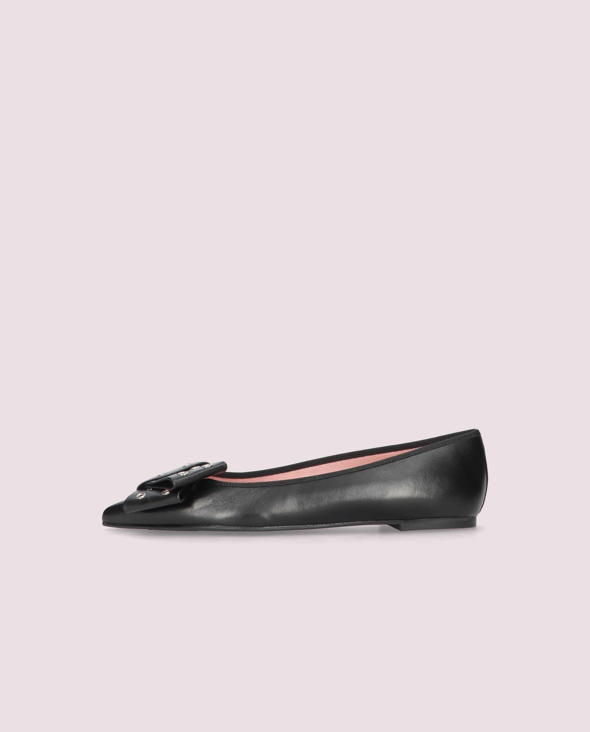 Black Leather Ella Ballet Flats