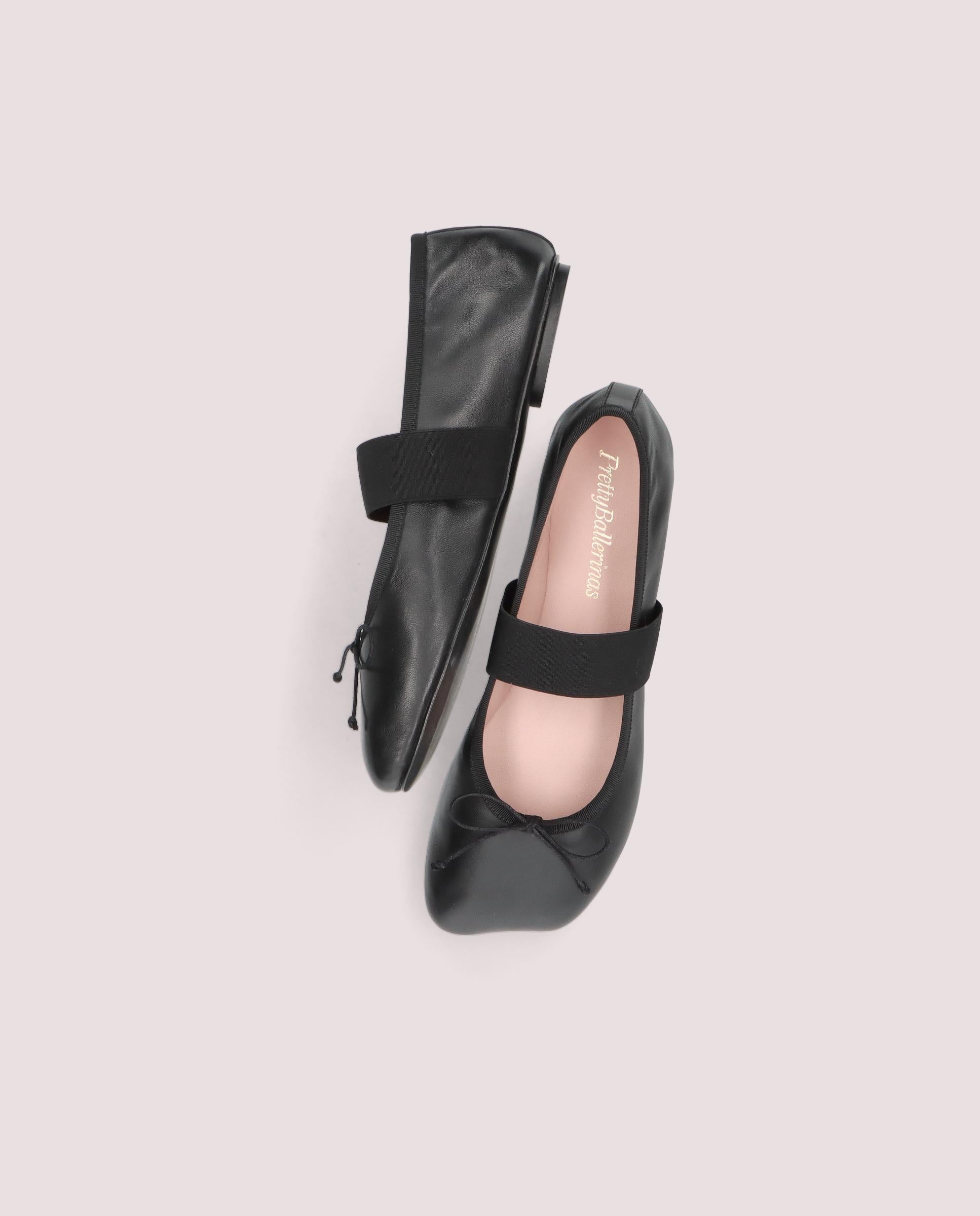 Yuma Black Leather Ballerina Flats